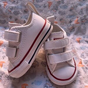 Converse White Kids Velcro Sneakers with Red & Navy Trim
